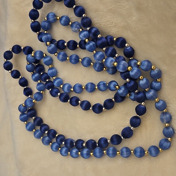 Vintage Set of Two Silk Thread Blue Beaded Necklaces - Picture 2 of 5